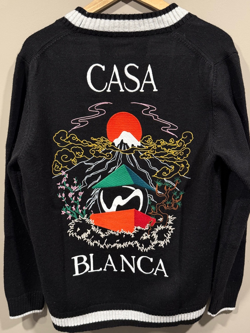 Casablanca Embroidered Mountain Temple Cardigan Graphic Sweater